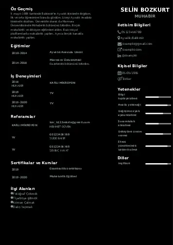 Muhabir örnek cv indir